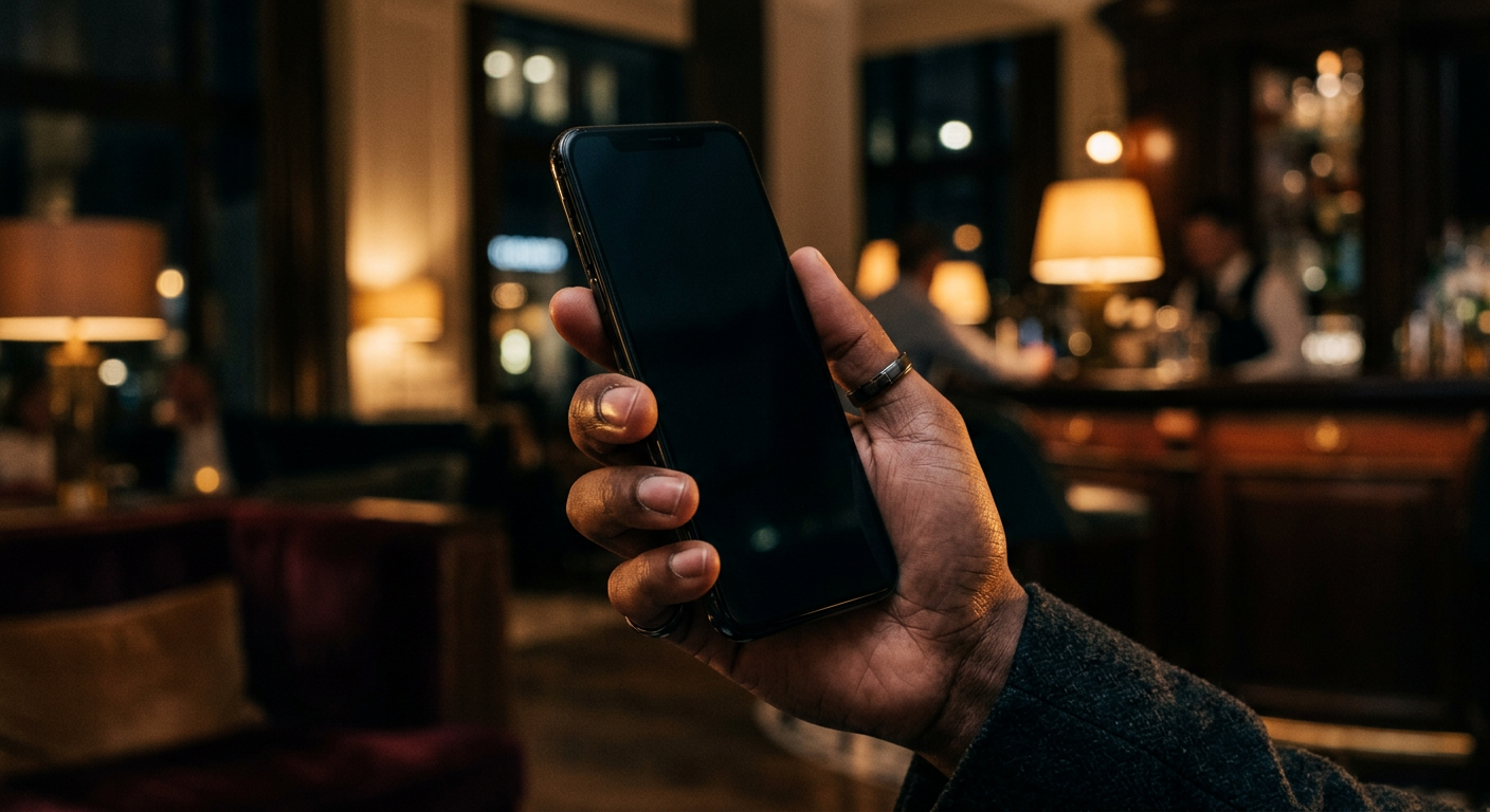 A hand holding a smartphone used to move money internationally.