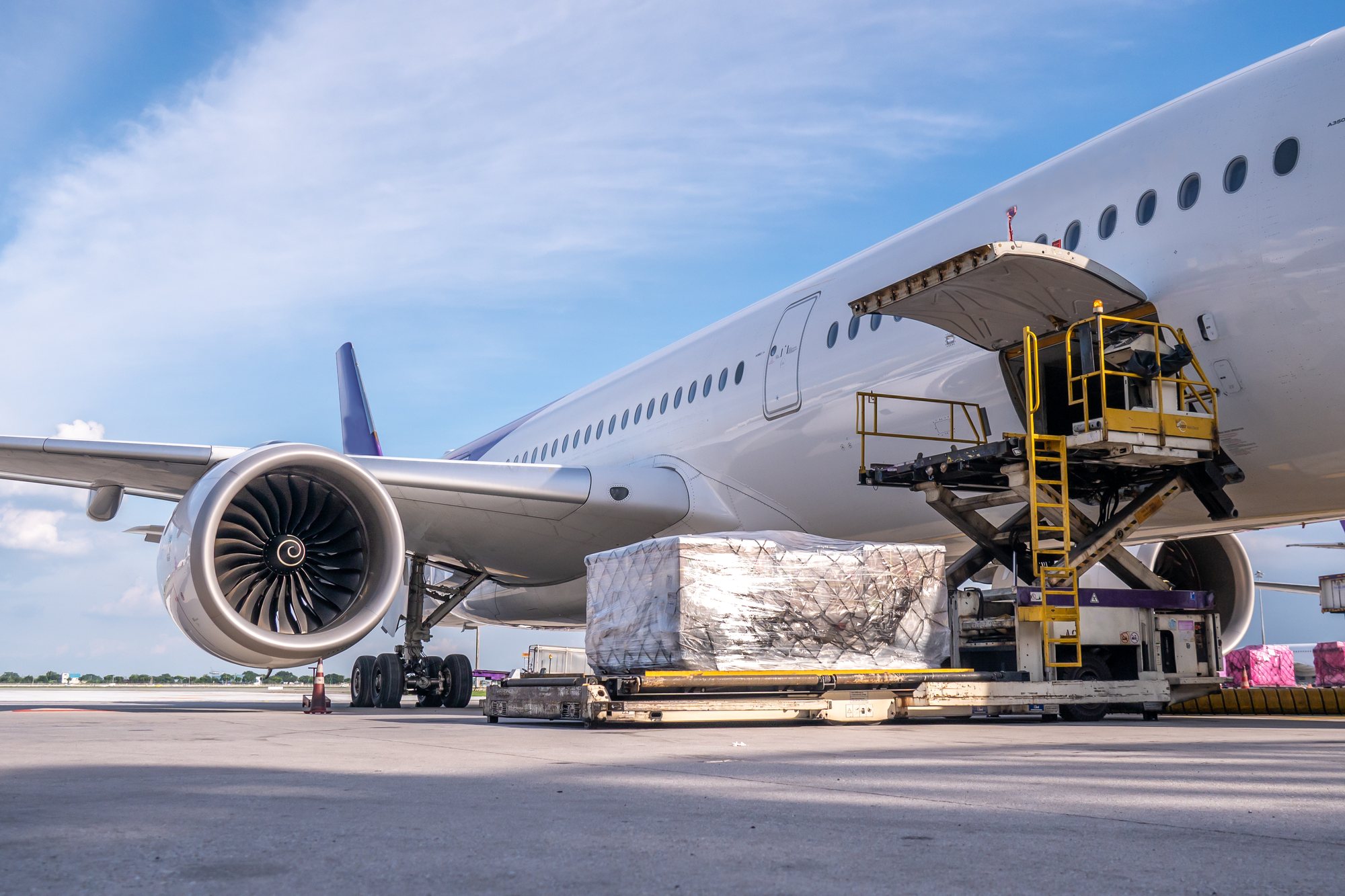 Air cargo being loaded onto an aircraft